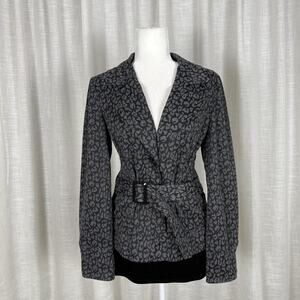 Womans Gray Leopard-Print Belted Jacket